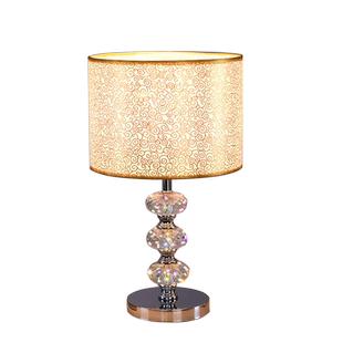 现代K9水晶珠帘子吊坠简约卧室台灯床头灯罩布艺调光触摸屏开关