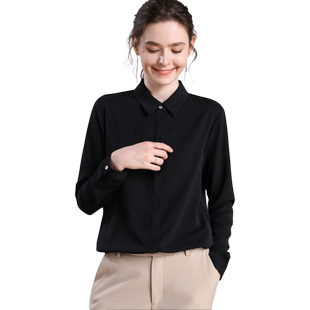 黑色雪纺衬衫女长袖内搭款职场高级感洋气职业黑衬衣春秋气质宽松