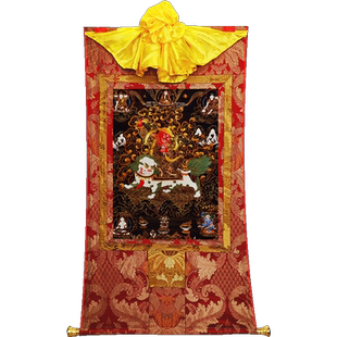 欧斯特 文武百尊矿物唐卡挂画 家居玄关背景墙画装饰画客厅转轴画