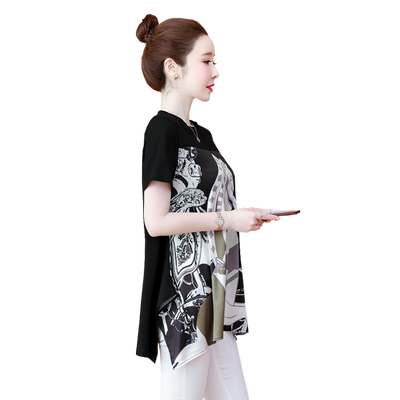 碎花2021年夏季大码遮肚雪纺衫