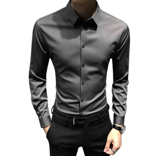 2025新款高端衬衫男长袖加绒保暖冬季高级男士衬衣修身商务男装寸