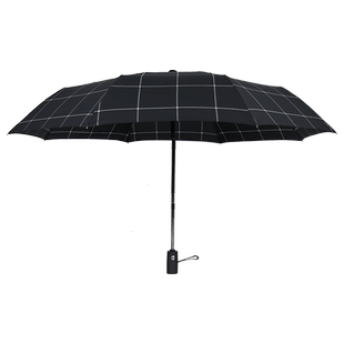 Cmon全自动自开自收双人大雨伞男士三折叠创意商务格子绅士晴雨伞
