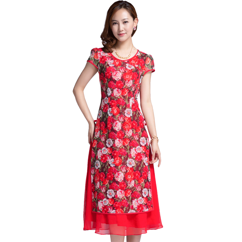 古贝莎印花女装春夏改良旗袍短袖