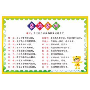 小学生家规家训墙贴男孩孩子十条家风挂图好习惯儿童贴画早教创意