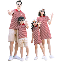 親子裝炸街一家三四條紋口POLO衫