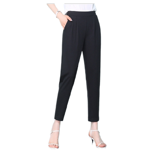 LT哈伦裤秋春夏薄款高腰高弹裤大码女裤胖mm黑色裤子女宽松休闲裤