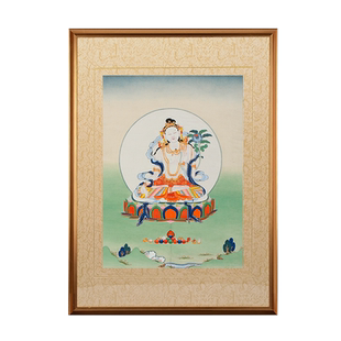 欧斯特白度母手工手绘唐卡挂画西藏格萨学员作品画玄关客厅装饰画