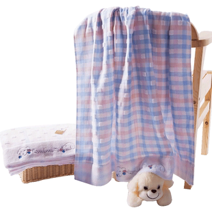 金号纯棉儿童毛巾被浴巾双层纱布无捻卡通绣花柔软舒适礼盒装洗浴