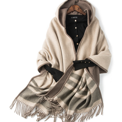 橘语新款纯羊毛厚双面高端带帽披肩斗篷女外搭空调房两用原创百搭