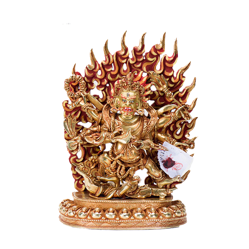 欧斯特 尼泊尔 7寸铜全鎏金 六臂玛哈嘎啦铜像家居客厅玄关像摆件