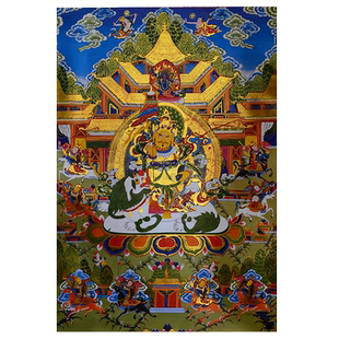 西藏镀金烫金唐卡 财宝天王唐卡 家居画像 财宝天王玄关装饰挂画