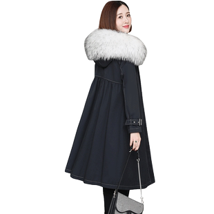 皮草女中长款海宁时尚新款派克服冬款貉子毛可拆卸獭兔毛内胆大衣