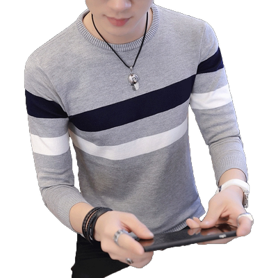 青少年韩版修身条纹圆领套头毛衣