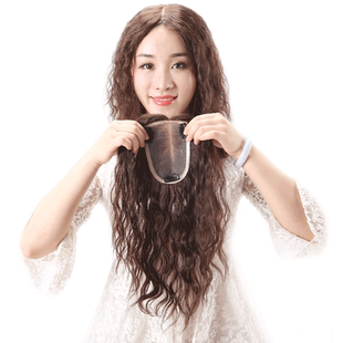 真发假发片卷发头顶补发片蓬松发顶补发块遮盖白发隐形无痕长卷发