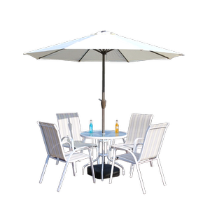 白色户外桌椅带伞休闲庭院露天防水阳台小桌椅遮阳伞室外编藤家具