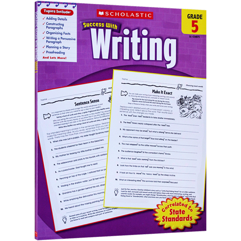 英文原版学乐能赢Scholastic Success with Writing, Grade 5儿童学习写作练习册国外5年级的写作成绩辅导书正版进口书籍读物
