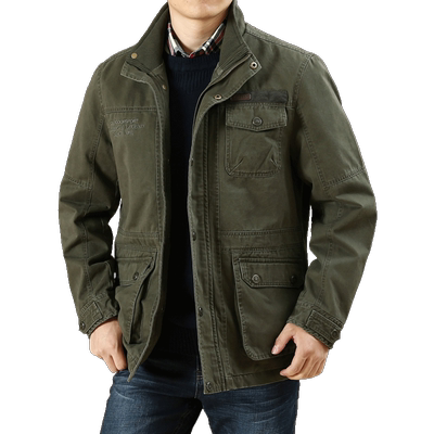 中长款大码纯棉多袋工装立领夹克