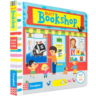 英文原版进口绘本 Busy Bookshop 忙碌的书店 儿童玩具机关启蒙书图画 纸板书 幼儿启蒙英文版 亲子互动学习操作游戏故事书