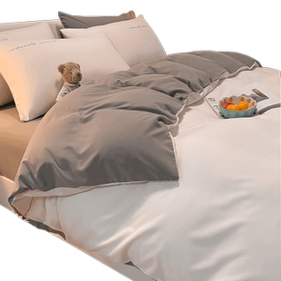 床笠款四件套北欧风格秋冬加厚白色酒店风ab铺盖套三件套宿舍纯色