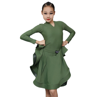 语歌菲拉丁舞比赛服专业国标舞裙女童少儿长袖新款标准规定赛服