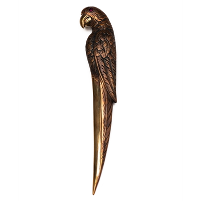 陕历博鹦鹉纹提梁银罐铜制茶刀