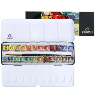 泰伦斯荷兰REMBRANDT固体水彩颜料12色24色48色套装艺术家水彩颜料写生固彩固体写生便携铁盒