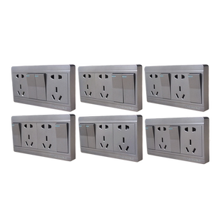 锦迈灰色明装开关插座面板左中右二开十孔插座单双控开关两开10孔