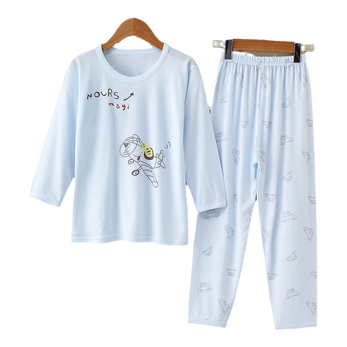 儿童竹纤维薄款睡衣套装夏季小孩长袖裤空调服男童女童春秋家居服