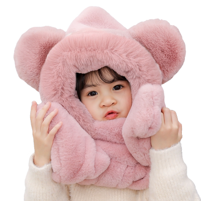 一体冬季新款兔绒围脖帽子围巾