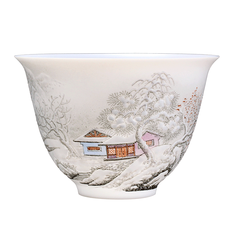 古垚/许瑞卿手工德化白瓷茶杯景德镇手绘品茗杯薄胎主人杯/瑞雪杯