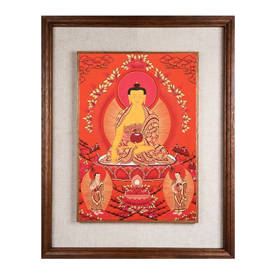 欧斯特手绘红卡唐卡客厅装饰画