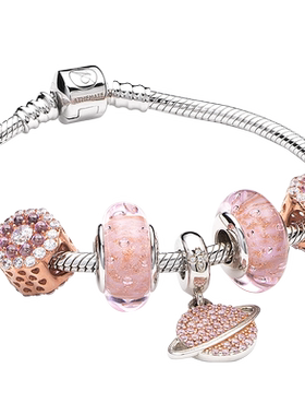 粉色星球925银手链ins水晶情侣
