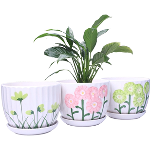 花盆 陶瓷 大号清仓一组两个带托盘室内简约绿萝客厅吊兰特价批发