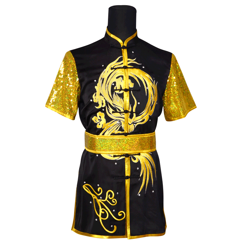 言一武术服表演服装中国风龙傲刺绣短袖长拳比赛演出服练功服男