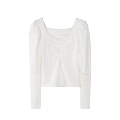 早春季领口打底纯白宫廷洋气长袖