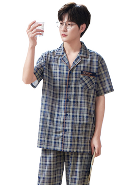 梭织棉纱布夏天男款大码家居服