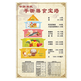 中国居民平衡膳食宝塔挂图蔬菜食物热量表挂图合理膳食墙贴海报hb