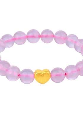 老庙爱心足金转运配粉水晶手串