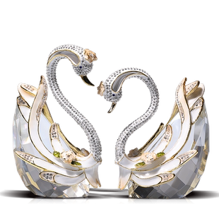 百年好合水晶天鹅摆件客厅卧室装饰品新婚结婚礼物送新人高档实用