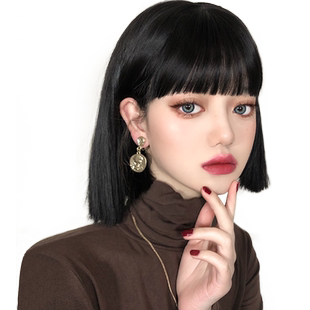 Lisa同款发型假发女短发一刀切锁骨发仿真人发丝自然少女全头套式