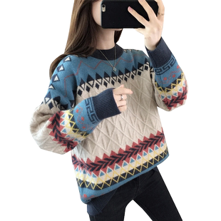毛衣女宽松慵懒风复古港风针织套头森系秋冬2025新款百搭上衣外搭