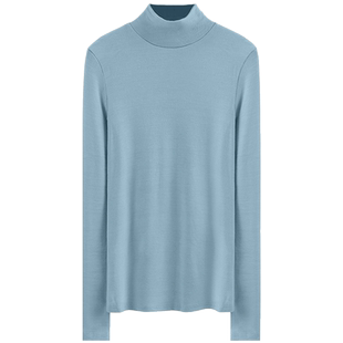 秋冬新款韩版半高领轻薄磨毛加绒纯白长袖女装修身上衣打底衫T恤