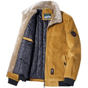 灯芯绒外套男秋冬加绒加厚保暖棉服男士宽松大码纯棉翻领条绒棉衣