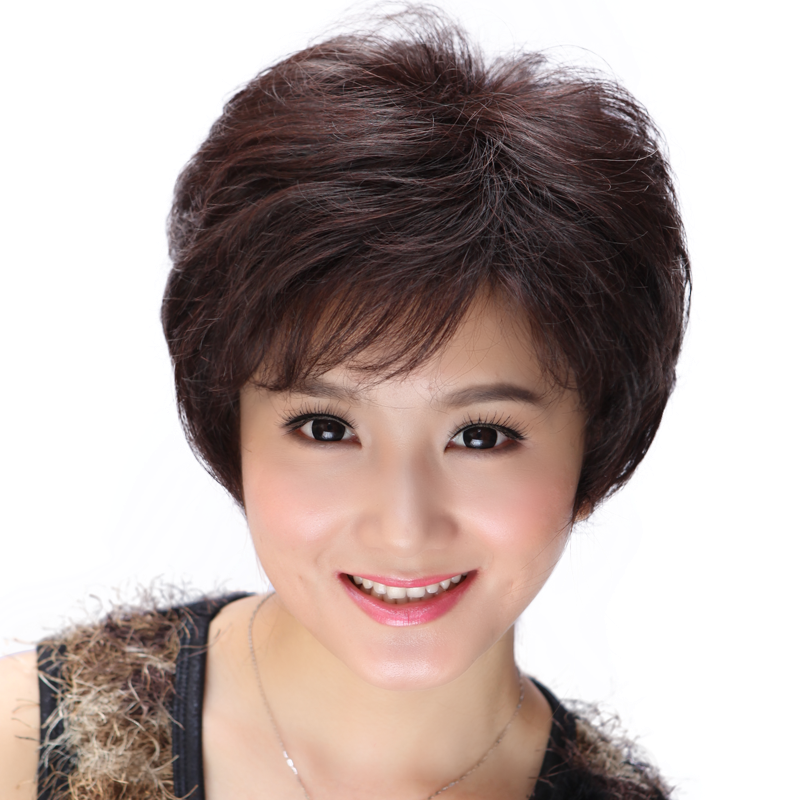 假发女短发全头套式中老年妈妈假发真人发短卷发型假发套真人发丝