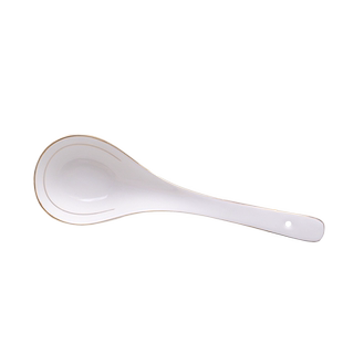 景德镇纯白骨瓷勺子描金边家用创意公用长柄勺子陶瓷大汤勺调羹勺