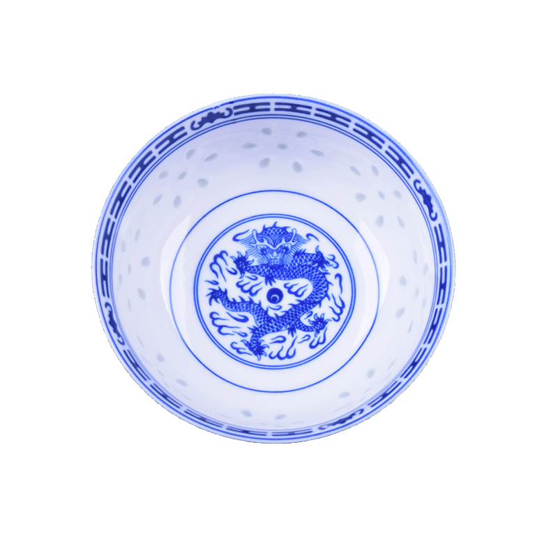 高檔景德鎮(zhèn)陶瓷飯碗中式傳統(tǒng)家用釉中彩單個套裝青花玲瓏瓷龍紋碗