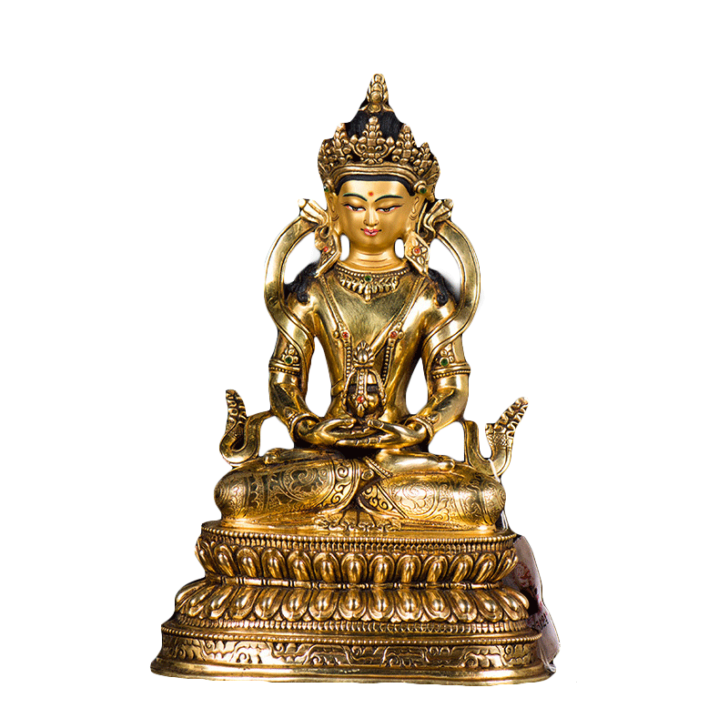 《常寿佛铜像》 家用装饰尼泊尔手工双层7寸铜全鎏金居家玄关摆件
