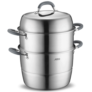 爱仕达304不锈钢三层加厚蒸锅 家用26/28/30cm大容量3层蒸笼锅具