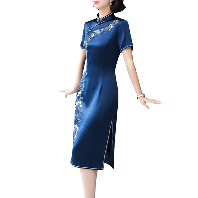 优雅风醋酸缎妈妈装婚宴改良旗袍
