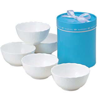 日本NARUMI鸣海Silky White系列 11cm碗5只礼盒装纯白骨瓷中餐碗